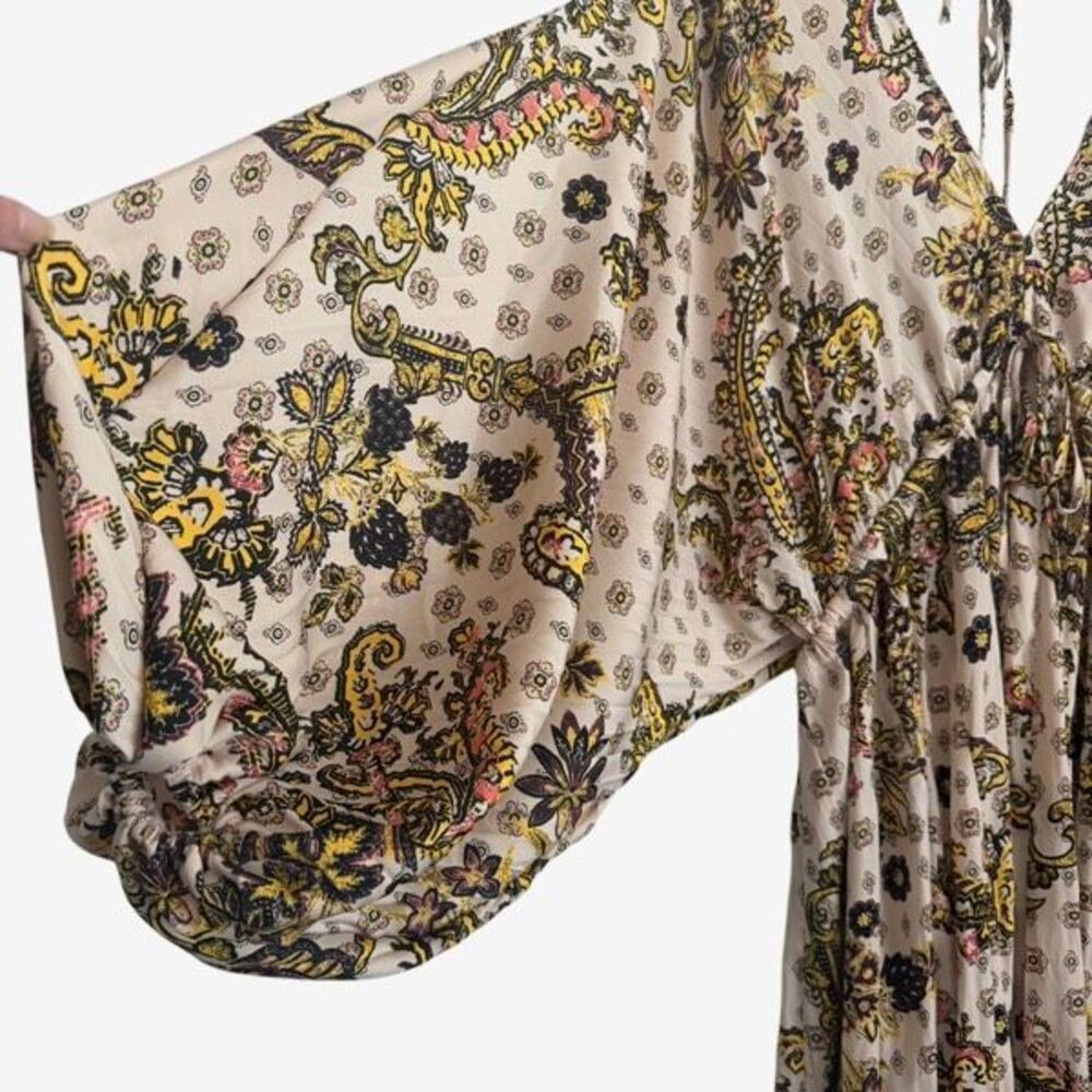 Free People Arzel Boho Peasant Paisley Dress Long Balloon Sleeve V-Neck Tea Sz S - Picture 7 of 14